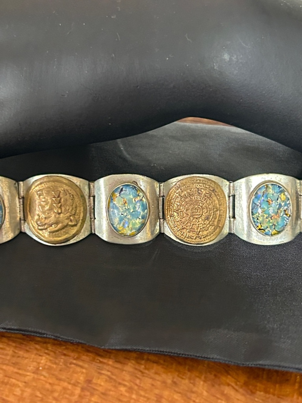 Vintage Sterling Silver-Link Bracelet Taxco Abalone inlays